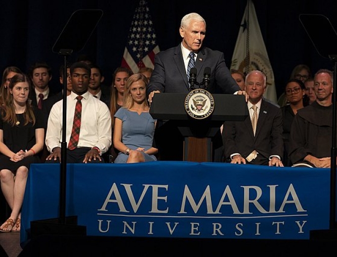 Vice President Mike Pence delivering a speech to Ave Maria University students, March 28, 2019. Vice President Mike Pence delivering a speech to Ave Maria University students, March 28, 2019.