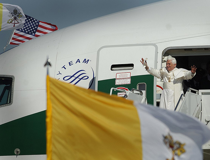Pope Benedict XVI arrives at Andrews Air Force Base, Maryland, on April 15, 2008 Pope Benedict XVI arrives at Andrews Air Force Base, Maryland, on April 15, 2008
