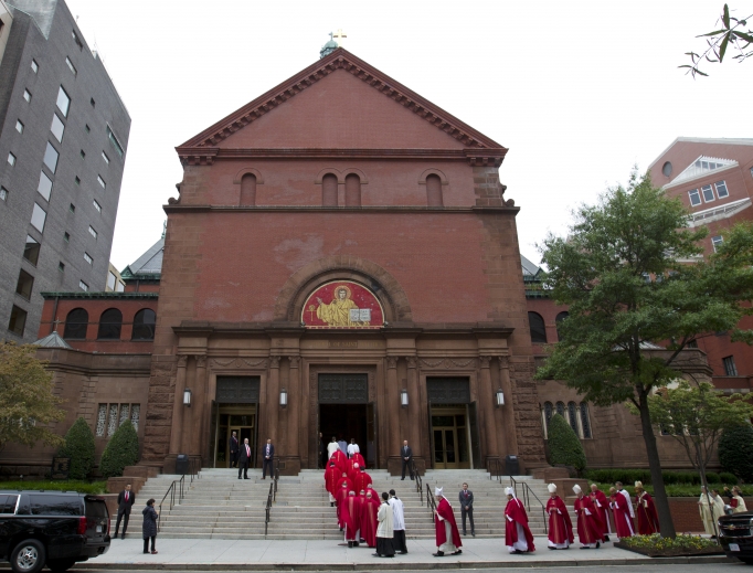 Washington Archbishop Wilton Gregory, accompanied by other members of the clergy, enters St. Matthew's Cathedral for the annual Red Mass, which precedes the fall term of the U.S. Supreme Court, in Washington on Oct. 6. The Supreme Court is set to hear arguments today. Washington Archbishop Wilton Gregory, accompanied by other members of the clergy, enters St. Matthew's Cathedral for the annual Red Mass, which precedes the fall term of the U.S. Supreme Court, in Washington on Oct. 6. The Supreme Court is set to hear arguments today.