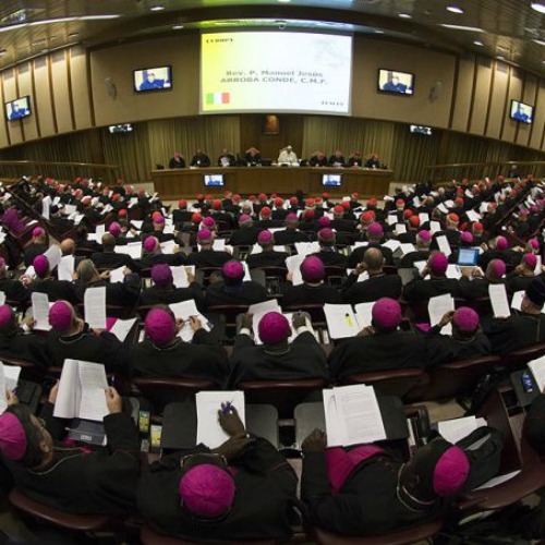 Bishops meet at the Vatican's Synod Hall on Oct. 21.
Bishops meet at the Vatican's Synod Hall on Oct. 21.