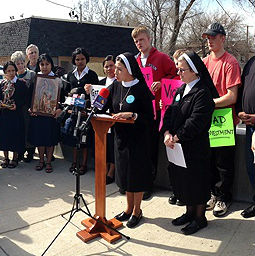 Sr. Noemia Silva speaks at an April 22 press conference in Melrose Park, Illinois. Sr. Noemia Silva speaks at an April 22 press conference in Melrose Park, Illinois.