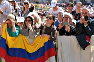 Colombian pilgrims attend Pope Francis’ General Audience in St. Peter’s Square. Colombian pilgrims attend Pope Francis’ General Audience in St. Peter’s Square.