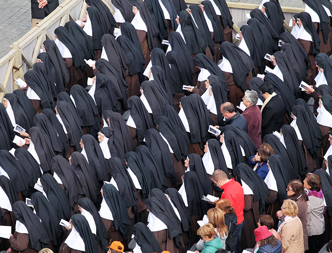 Nuns attend the canonization Mass of Louis and Zélie Martin, Fr. Vincenzo Grossi, and Sister Maria of the Immaculate Conception on Oct. 18, 2015 in St. Peter's Square.
Nuns attend the canonization Mass of Louis and Zélie Martin, Fr. Vincenzo Grossi, and Sister Maria of the Immaculate Conception on Oct. 18, 2015 in St. Peter's Square.