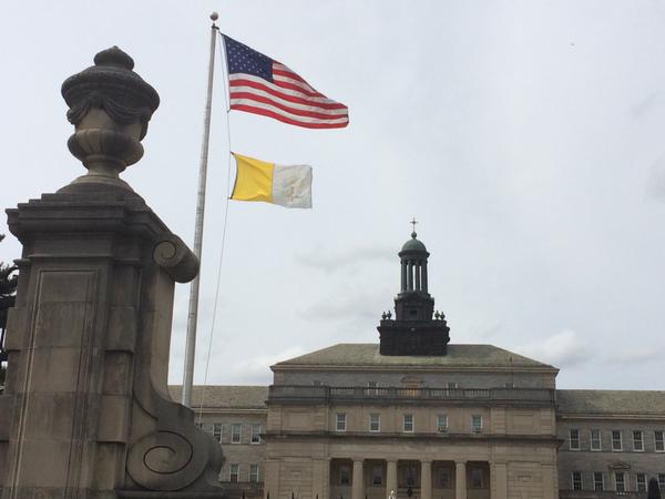 U.S. and Vatican flags fly at St. Charles Borromeo Seminary outside of Philadelphia. U.S. and Vatican flags fly at St. Charles Borromeo Seminary outside of Philadelphia.