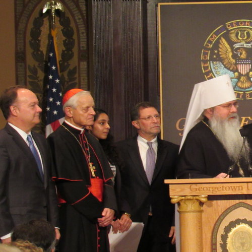 Cardinal Donald Wuerl and Metropolitan Tikhon, primate of the Orthodox Church in America, were among the leaders at an interfaith prayer service Dec. 16 at Georgetown University. Cardinal Donald Wuerl and Metropolitan Tikhon, primate of the Orthodox Church in America, were among the leaders at an interfaith prayer service Dec. 16 at Georgetown University.