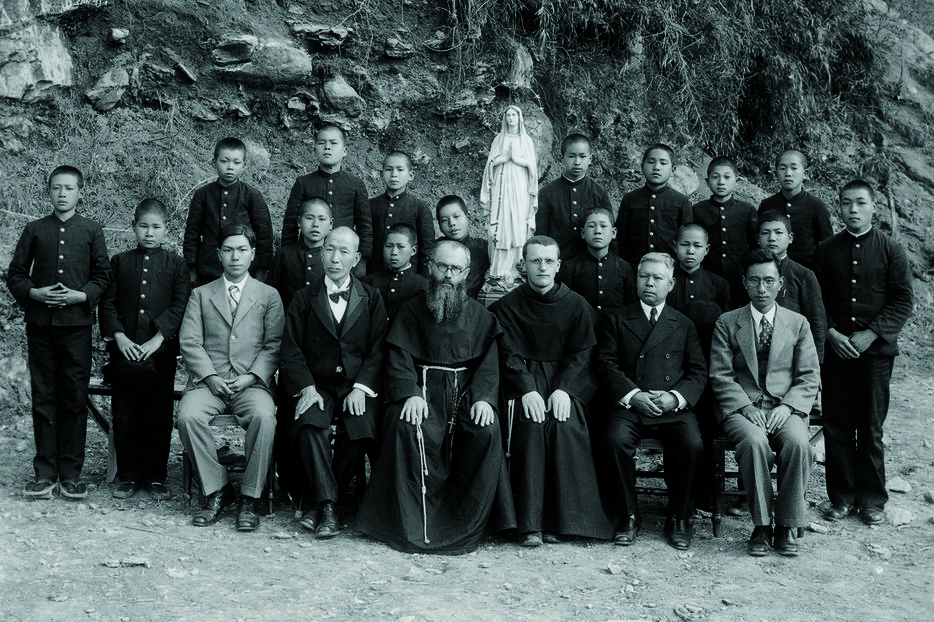 St. Maximilian Kolbe (bearded, in front row) and his companions in Nagasaki, Japan, in 1936. St. Maximilian Kolbe (bearded, in front row) and his companions in Nagasaki, Japan, in 1936.