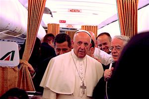 Pope Francis about to answer questions on the papal plane from Armenia, June 26, 2016.