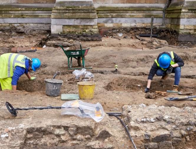 The Pre-Construct Archaeology team works on the Great Sacristy site. The Pre-Construct Archaeology team works on the Great Sacristy site.