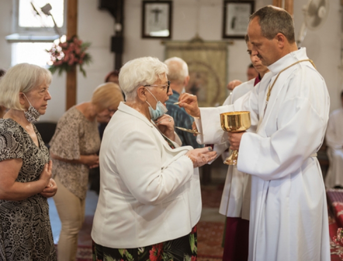 Holy Mass inside a church amid the coronavirus pandemic in Poland on July 19, 2020. Holy Mass inside a church amid the coronavirus pandemic in Poland on July 19, 2020.