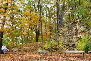 A female student prays at an outdoor grotto at Franciscan University of Steubenville, Ohio. This fall, some students are opting for online classes because of COVID-19 as the university launches five new bachelor degrees that will be completely online. A female student prays at an outdoor grotto at Franciscan University of Steubenville, Ohio. This fall, some students are opting for online classes because of COVID-19 as the university launches five new bachelor degrees that will be completely online.
