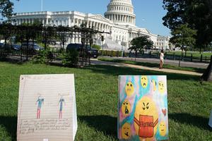 ParentsTogether displays art from children across the country, describing their suffering, anxiety and hopes during the coronavirus pandemic, on Capitol Hill on Aug. 5. Anxiety and mental-health issues are particularly affecting young people, new surveys have found. ParentsTogether displays art from children across the country, describing their suffering, anxiety and hopes during the coronavirus pandemic, on Capitol Hill on Aug. 5. Anxiety and mental-health issues are particularly affecting young people, new surveys have found.