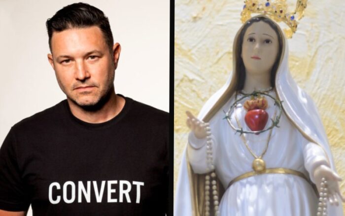 Former Protestant Pastor Keith Naster and a statue of Our Lady Former Protestant Pastor Keith Naster and a statue of Our Lady