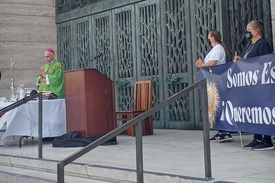 Archbishop Cordileone leads concurrent Masses at St. Mary's Cathedral in San Francisco on September 20, 2020, leading a 'Free the Mass' campaign. Archbishop Cordileone leads concurrent Masses at St. Mary's Cathedral in San Francisco on September 20, 2020, leading a 'Free the Mass' campaign.