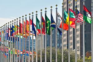Flags of all nations outside United Nations headquarters in Manhattan. Flags of all nations outside United Nations headquarters in Manhattan.