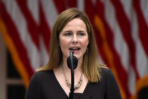 Judge Amy Coney Barrett speaks as she is nominated to the US Supreme Court by President Donald Trump in the Rose Garden of the White House in Washington, DC on September 26, 2020. Judge Amy Coney Barrett speaks as she is nominated to the US Supreme Court by President Donald Trump in the Rose Garden of the White House in Washington, DC on September 26, 2020.