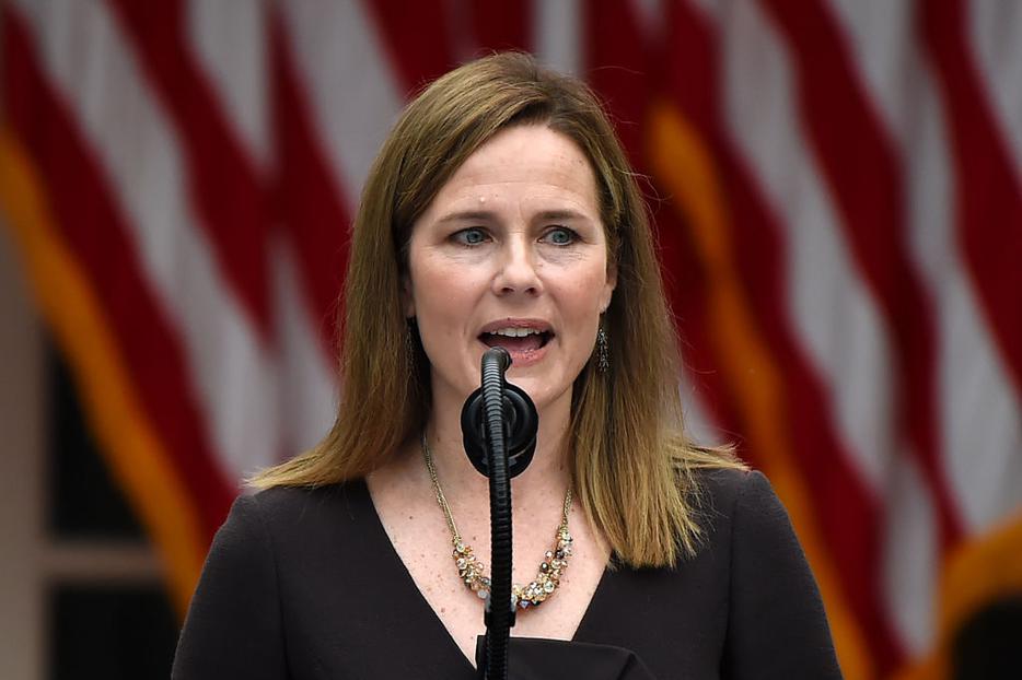 Judge Amy Coney Barrett speaks as she is nominated to the US Supreme Court by President Donald Trump in the Rose Garden of the White House in Washington, DC on September 26, 2020. Judge Amy Coney Barrett speaks as she is nominated to the US Supreme Court by President Donald Trump in the Rose Garden of the White House in Washington, DC on September 26, 2020.