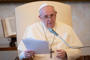Pope Francis recorded and broadcast his Wednesday general audience from the Library of the Apostolic Palace on Aug. 26, 2020. Pope Francis recorded and broadcast his Wednesday general audience from the Library of the Apostolic Palace on Aug. 26, 2020.