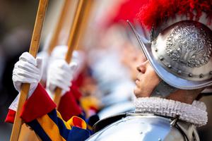 The Swiss Guard swearing in ceremony at the Vatican on May 6, 2019, which included 23 new members. The Swiss Guard swearing in ceremony at the Vatican on May 6, 2019, which included 23 new members.
