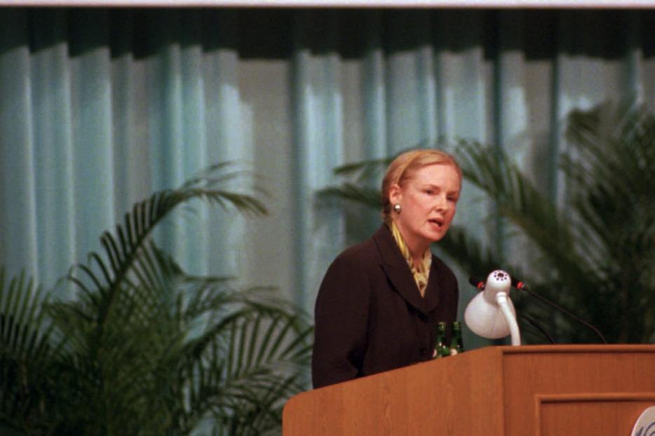Professor Mary Ann Glendon addresses the third meeting of the Fourth U.N. World Conference on Women in Beijing, Sept. 5, 1995. Professor Mary Ann Glendon addresses the third meeting of the Fourth U.N. World Conference on Women in Beijing, Sept. 5, 1995.