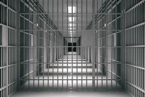 Interior shot of a prison cell block. Interior shot of a prison cell block.