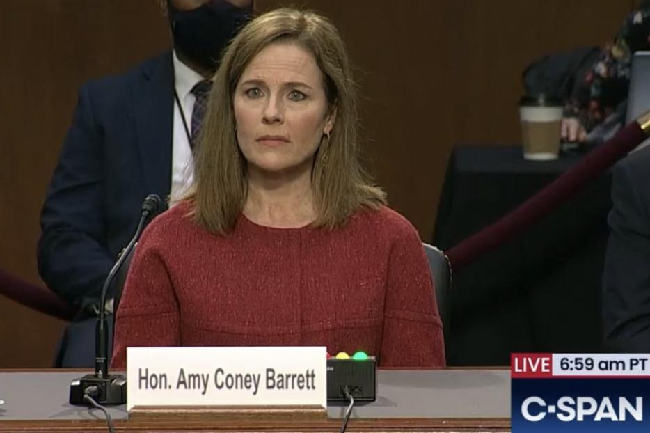 Judge Amy Coney Barrett before the Senate Judiciary Committee on October 13, 2020. Judge Amy Coney Barrett before the Senate Judiciary Committee on October 13, 2020.