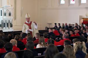 Bishop Thomas Daly speaking with students gathered for the 2019 Respect Life Mass. Bishop Thomas Daly speaking with students gathered for the 2019 Respect Life Mass.
