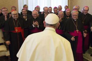 Pope Francis meets with German bishops during their ad limina visit Nov. 20, 2015. Pope Francis meets with German bishops during their ad limina visit Nov. 20, 2015.