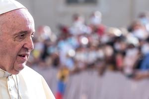 Pope Francis appears at the Wednesday general audience inside the San Damaso Courtyard of the Vatican Apostolic Palace on Sept. 16, 2020. Pope Francis appears at the Wednesday general audience inside the San Damaso Courtyard of the Vatican Apostolic Palace on Sept. 16, 2020.
