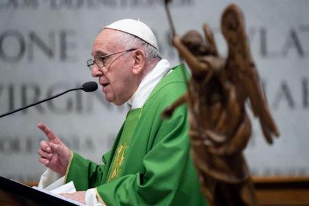 Pope Francis preaches at a Mass for the Vatican Gendarmerie Sept. 26, 2020. Pope Francis preaches at a Mass for the Vatican Gendarmerie Sept. 26, 2020.