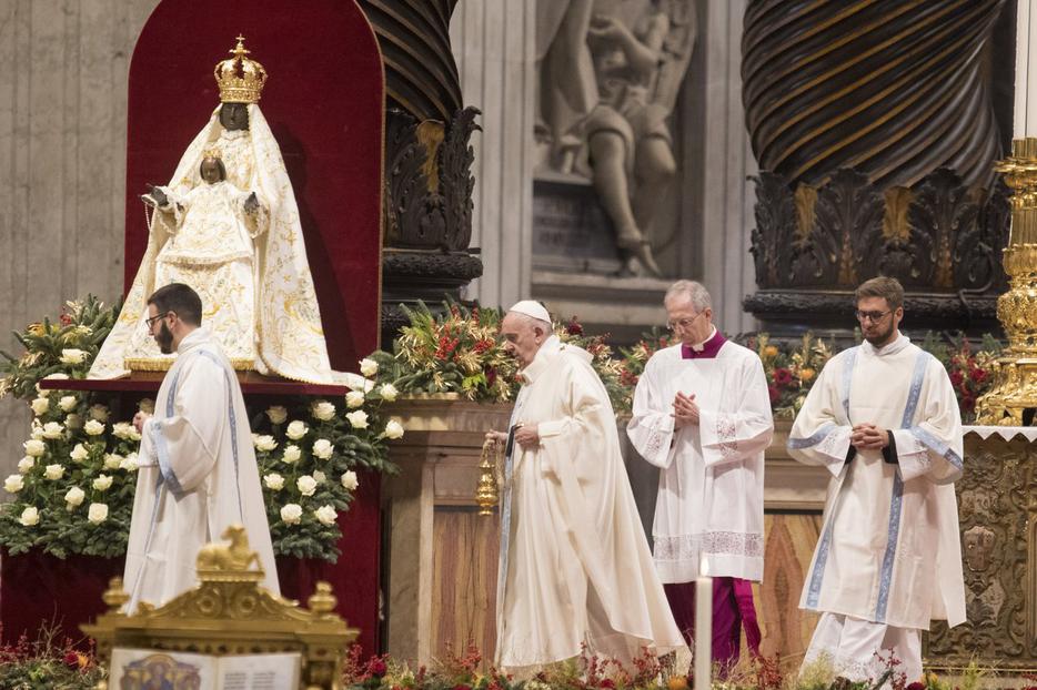 Pope Francis celebrates Mass for the Solemnity of Mary, Mother of God, in St. Peter's Basilica on Jan. 1, 2020. Pope Francis celebrates Mass for the Solemnity of Mary, Mother of God, in St. Peter's Basilica on Jan. 1, 2020.