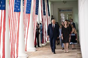 President Donald Trump walks with Judge Amy Coney Barrett, his nominee for Associate Justice of the Supreme Court of the United States, along the West Wing Colonnade on Saturday, September 26, 2020, following announcement ceremonies in the Rose Garden. President Donald Trump walks with Judge Amy Coney Barrett, his nominee for Associate Justice of the Supreme Court of the United States, along the West Wing Colonnade on Saturday, September 26, 2020, following announcement ceremonies in the Rose Garden.