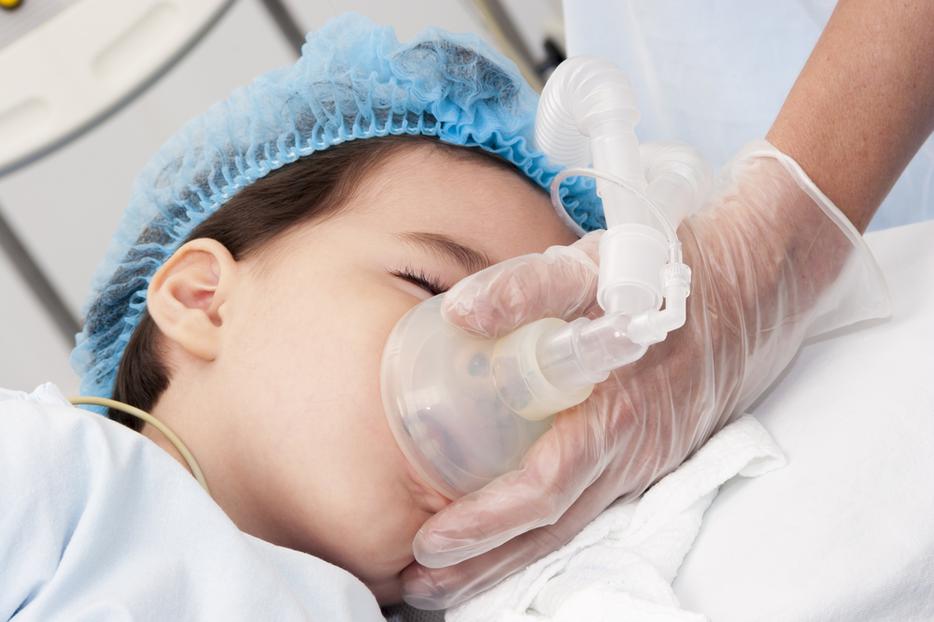 Child patient receives artificial ventilation in hospital. Child patient receives artificial ventilation in hospital.