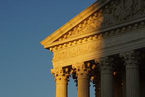 The front façade of the Supreme Court of the United States is shown in Washington, D.C. The front façade of the Supreme Court of the United States is shown in Washington, D.C.