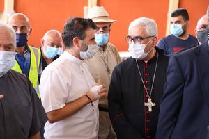 Maronite Archbishop of Beirut Paul Abdel Sater investigates damage at St. Michael Maronite Church in the Beirut neighborhood also named for the saint. Maronite Archbishop of Beirut Paul Abdel Sater investigates damage at St. Michael Maronite Church in the Beirut neighborhood also named for the saint.