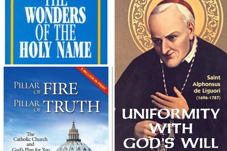 Clockwise from top left: ‘The Wonders of the Holy Name,’ ‘Uniformity With God’s Will’ and ‘Pillar of Fire, Pillar of Truth’ are just some of the best-selling ‘tracts’ that have bolstered the faithful and offered evangelization opportunities over the years. Clockwise from top left: ‘The Wonders of the Holy Name,’ ‘Uniformity With God’s Will’ and ‘Pillar of Fire, Pillar of Truth’ are just some of the best-selling ‘tracts’ that have bolstered the faithful and offered evangelization opportunities over the years.