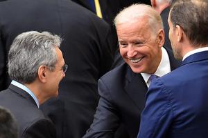 Joe Biden is pictured at the end of an audience of Pope Francis with the participants of the International Conference on the Progress of Regenerative Medicine and Its Cultural Impact, on April 29, 2016, at the Paul VI audience hall at the Vatican. Joe Biden is pictured at the end of an audience of Pope Francis with the participants of the International Conference on the Progress of Regenerative Medicine and Its Cultural Impact, on April 29, 2016, at the Paul VI audience hall at the Vatican.