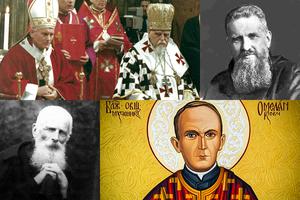 Clockwise, from upper left: Servant of God Josyf Slipyi with Pope St. John Paul II; Venerable Andrey Sheptytsky; Blessed Omelian Kovch; Blessed Klymentiy. Clockwise, from upper left: Servant of God Josyf Slipyi with Pope St. John Paul II; Venerable Andrey Sheptytsky; Blessed Omelian Kovch; Blessed Klymentiy.