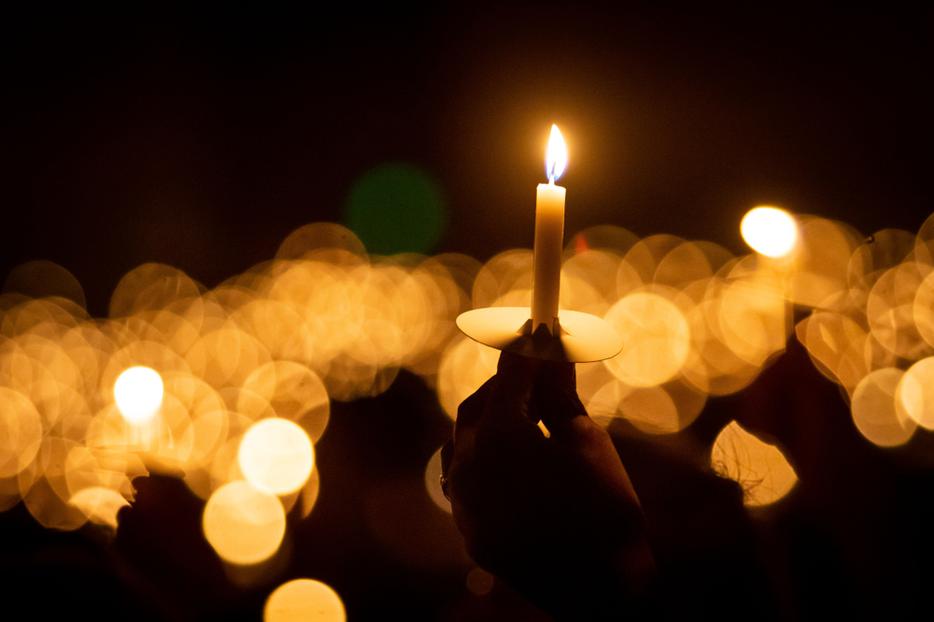 Candles in procession. Candles in procession.