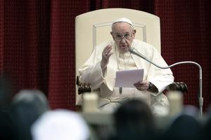 Pope Francis speaks during the Wednesday general audience inside the San Damaso Courtyard of the Vatican's Apostolic Palace, Sept. 30, 2020. Pope Francis speaks during the Wednesday general audience inside the San Damaso Courtyard of the Vatican's Apostolic Palace, Sept. 30, 2020.