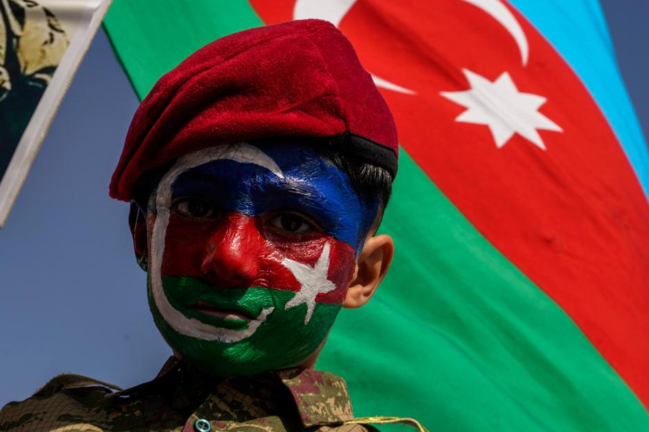 Demonstrators with Azerbaijan flags take part in a protest against Armenia, in Istanbul, Turkey on October 4, 2020. Demonstrators with Azerbaijan flags take part in a protest against Armenia, in Istanbul, Turkey on October 4, 2020.