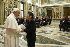 Pope Francis meets with the Jesuit Refugee Service on the occasion of their 35th anniversary at the St. Clementine Hall in the Apostolic Palace on November 14, 2015. Pope Francis meets with the Jesuit Refugee Service on the occasion of their 35th anniversary at the St. Clementine Hall in the Apostolic Palace on November 14, 2015.