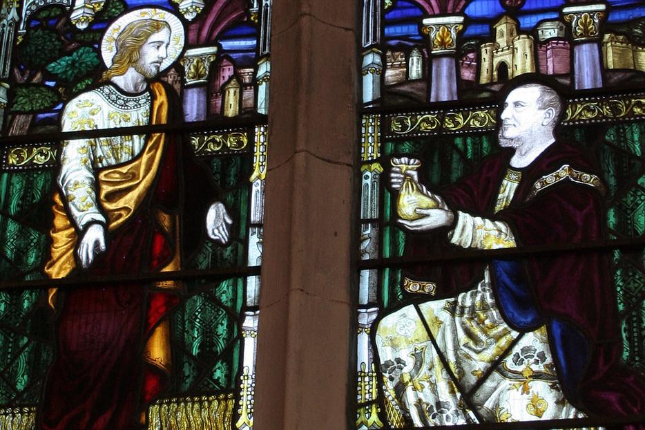 “Matthew 25” in stained-glass window “Matthew 25” in stained-glass window