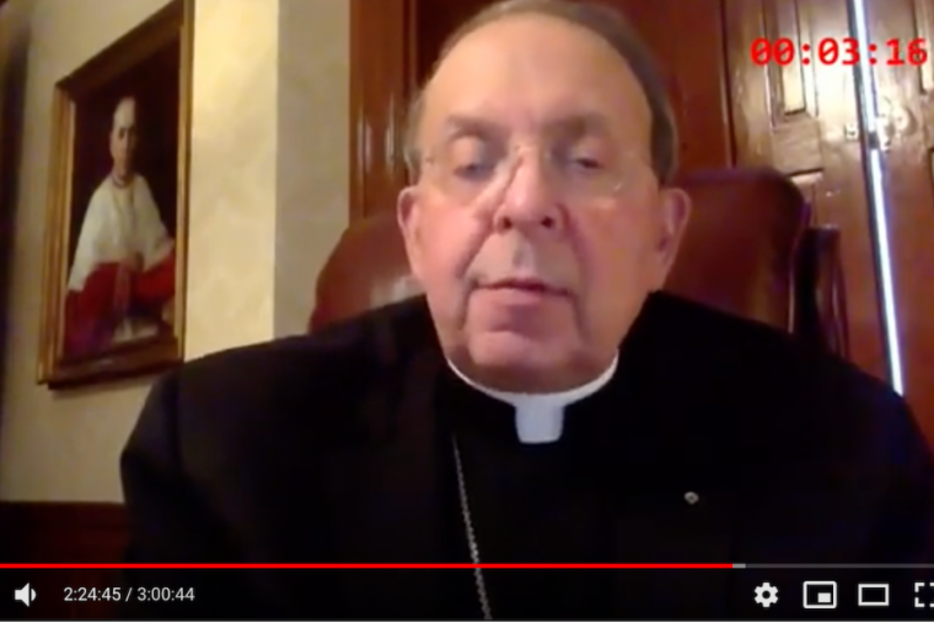 Archbishop William Lori of Baltimore offers remarks during the 2020 virtual meeting of the U.S. bishops' conference. Archbishop William Lori of Baltimore offers remarks during the 2020 virtual meeting of the U.S. bishops' conference.