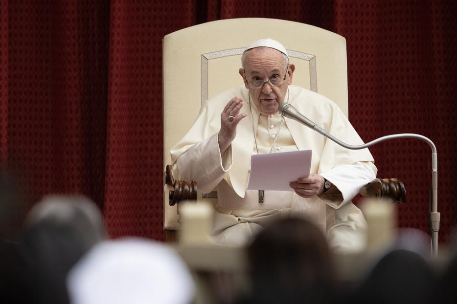 Pope Francis speaks during the Wednesday general audience inside the San Damaso Courtyard of the Vatican's Apostolic Palace, Sept. 30, 2020. Pope Francis speaks during the Wednesday general audience inside the San Damaso Courtyard of the Vatican's Apostolic Palace, Sept. 30, 2020.