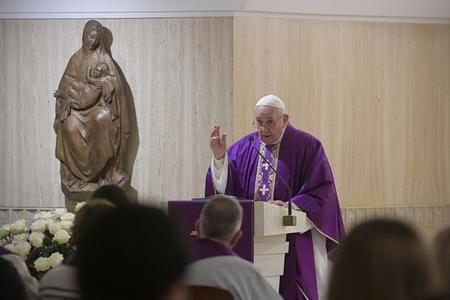 Pope Francis celebrates daily Mass during Advent in the chapel of the Casa Santa Martha inside the Vatican on Dec. 16, 2019. Pope Francis celebrates daily Mass during Advent in the chapel of the Casa Santa Martha inside the Vatican on Dec. 16, 2019.