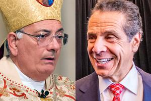 LEFT: Brooklyn Bishop Nicholas DiMarzio in 2012 RIGHT: New York Governor Andrew Cuomo in 2019 LEFT: Brooklyn Bishop Nicholas DiMarzio in 2012 RIGHT: New York Governor Andrew Cuomo in 2019