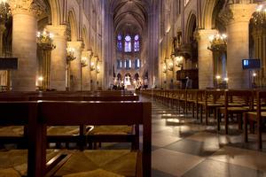 Empty chairs inside the Notre Dame Cathedral. Empty chairs inside the Notre Dame Cathedral.