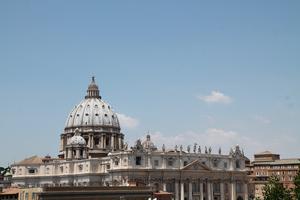 A view of the Cupola of St. Peter`s Basilica from the gardens at the Patristic Institute "Augustinianum" in Rome, Italy on July 3, 2015. A view of the Cupola of St. Peter`s Basilica from the gardens at the Patristic Institute "Augustinianum" in Rome, Italy on July 3, 2015.