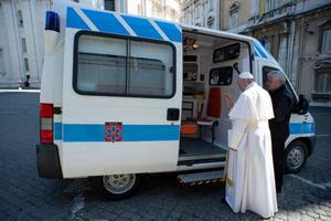 Pope Francis blesses an ambulance entrusted to the Office of Papal Charities. Pope Francis blesses an ambulance entrusted to the Office of Papal Charities.