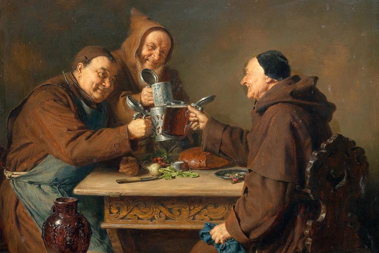 Eduard von Grützner, “Drei Mönche bei der Brotzeit,” 1885 Eduard von Grützner, “Drei Mönche bei der Brotzeit,” 1885